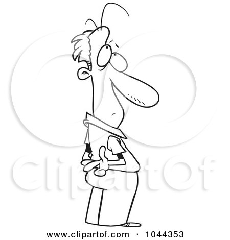 Royalty-Free (RF) Clip Art Illustration of a Cartoon Black And White Outline Design Of A Lying Man Crossing His Fingers Behind His Back by toonaday