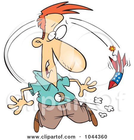 Royalty-Free (RF) Clip Art Illustration of a Cartoon Rocket Firework Going Through A Man's Belly by toonaday