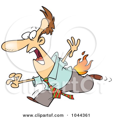 Royalty-Free (RF) Clip Art Illustration of a Cartoon Businessman Running With His Pants On Fire by toonaday