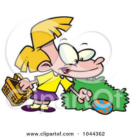 Royalty-Free (RF) Clip Art Illustration of a Cartoon Girl Hunting Easter Eggs by toonaday