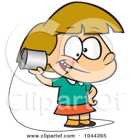 Royalty-Free (RF) Clip Art Illustration of a Cartoon Girl Using A Can Phone by toonaday