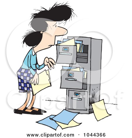 Royalty-Free (RF) Clip Art Illustration of a Cartoon Businesswoman At A Messy Cabinet by toonaday