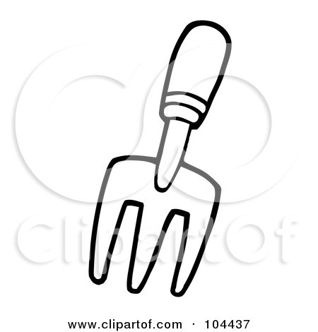 Royalty-Free (RF) Clipart Illustration of a Coloring Page Outline Of A Gardening Hand Fork by Hit Toon