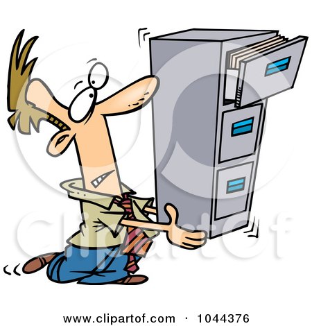 Royalty-Free (RF) Clip Art Illustration of a Cartoon Businessman Carrying A Filing Cabinet by toonaday