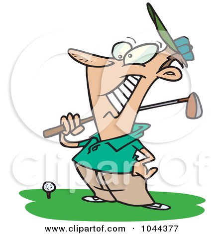 Royalty-Free (RF) Clip Art Illustration of a Cartoon Man Grinning At The Golf Course by toonaday