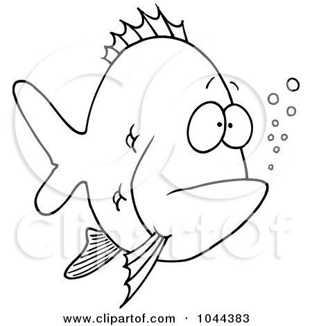 Royalty-Free (RF) Clip Art Illustration of a Cartoon Black And White Outline Design Of A Bored Fish by toonaday