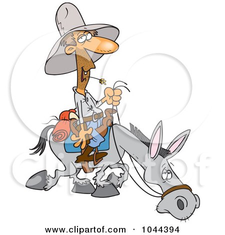 Royalty-Free (RF) Clip Art Illustration of a Cartoon Man Chewing On Straw And Riding A Horse by toonaday