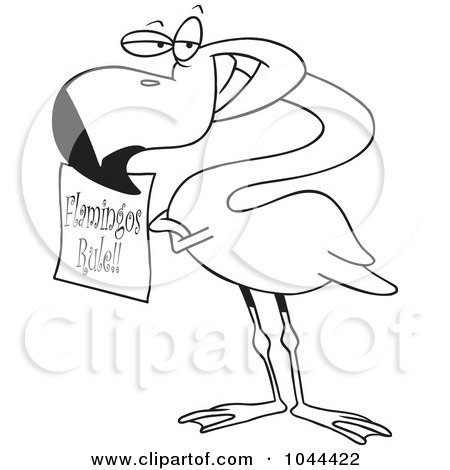 Cartoon Black And White Outline Design Of A Flamingo Holding A Flamingos  Rule Sign Posters, Art Prints by - Interior Wall Decor #1044422