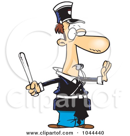 Royalty-Free (RF) Clip Art Illustration of a Cartoon Officer Gesturing To Stop And Whistling by toonaday