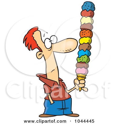 Royalty-Free (RF) Clip Art Illustration of a Cartoon Man Holding A Huge Ice Cream Cone by toonaday