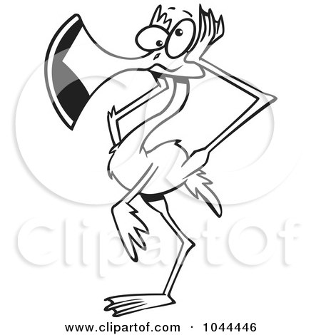 Royalty-Free (RF) Clip Art Illustration of a Cartoon Black And White Outline Design Of A Flamingo Covering His Ears by toonaday