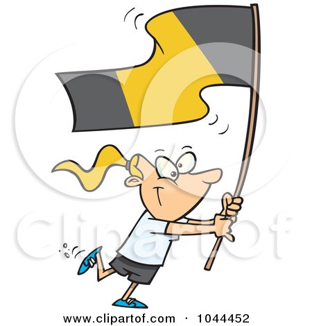 Royalty-Free (RF) Clip Art Illustration of a Cartoon Flag Bearer Girl Walking by toonaday