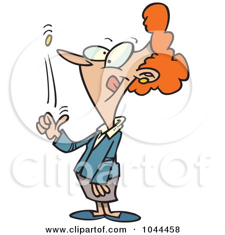 Royalty-Free (RF) Clip Art Illustration of a Cartoon Happy Businesswoman Flipping A Coin by toonaday