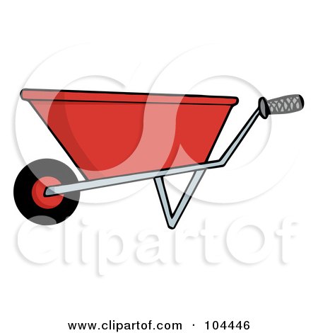 Royalty-Free (RF) Clipart Illustration of a Red Gardening Wheel Barrow by Hit Toon