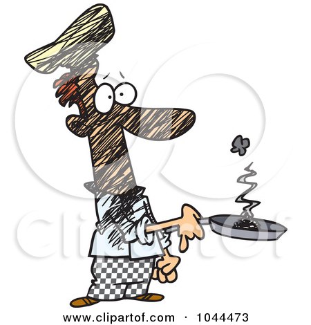 Royalty-Free (RF) Clip Art Illustration of a Cartoon Man Holding A Smoking Frying Pan by toonaday