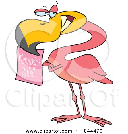 Royalty-Free (RF) Clip Art Illustration of a Cartoon Flamingo Holding A Flamingos Rule Sign by toonaday