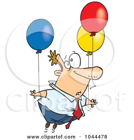 Royalty-Free (RF) Clip Art Illustration of a Cartoon Businessman Floating Away With Balloons by toonaday
