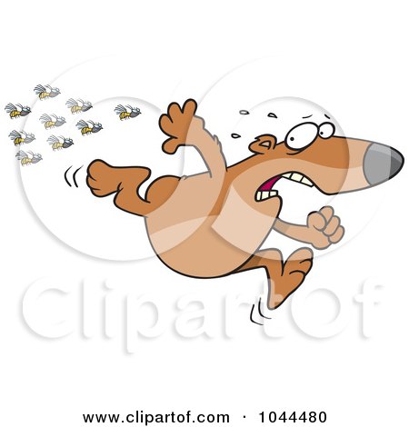 Royalty-Free (RF) Clip Art Illustration of a Cartoon Bear Fleeing From Bees by toonaday