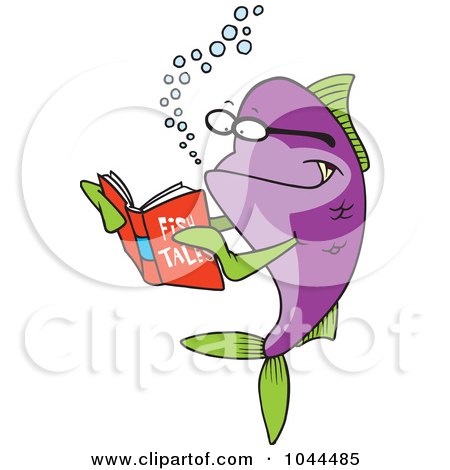 Royalty-Free (RF) Clip Art Illustration of a Cartoon Fish Reading A Story Book by toonaday