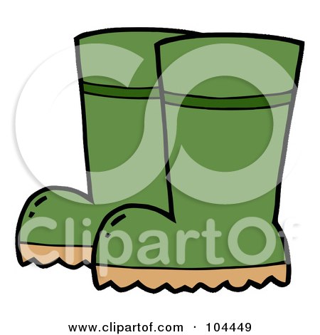 Royalty-Free (RF) Clipart Illustration of a Pair Of Green Gardening Rubber Boots by Hit Toon