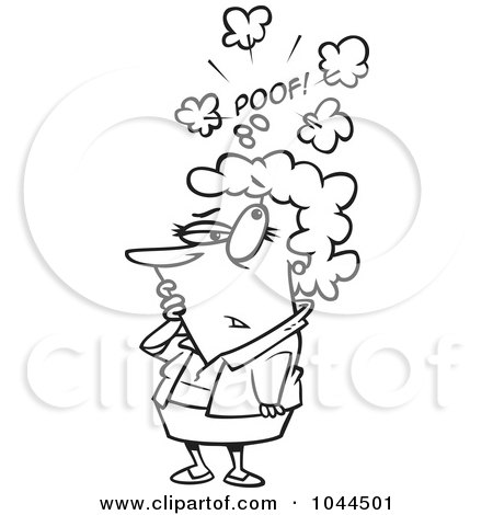 Royalty-Free (RF) Clip Art Illustration of a Cartoon Black And White Outline Design Of A Woman Confused Over Someone Fleeting by toonaday