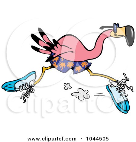 Royalty-Free (RF) Clip Art Illustration of a Cartoon Flamingo Running by toonaday