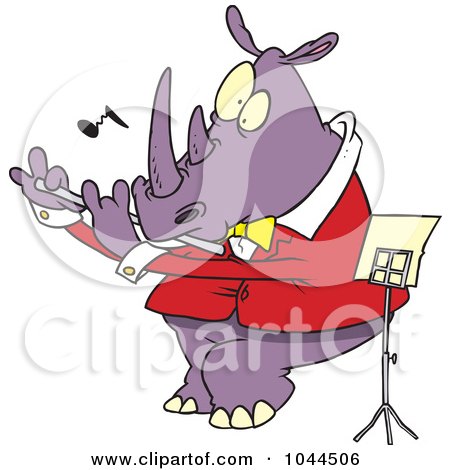 Royalty-Free (RF) Clip Art Illustration of a Cartoon Flautist Rhino by toonaday
