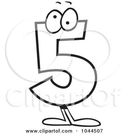 Royalty-Free (RF) Clip Art Illustration of a Cartoon Black And White Outline Design Of A Number 5 Five Character by toonaday