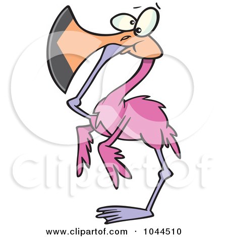 Royalty-Free (RF) Clip Art Illustration of a Cartoon Flamingo Covering His Mouth by toonaday