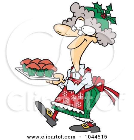 Royalty-Free (RF) Clip Art Illustration of a Cartoon Mrs Claus Baking Cupcakes by toonaday