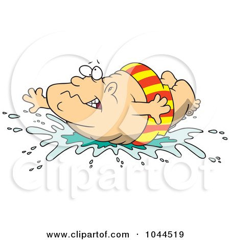 Royalty-Free (RF) Clip Art Illustration of a Cartoon Fat Man Doing A Belly Flop by toonaday