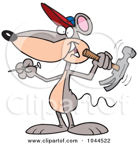 Royalty-Free (RF) Clip Art Illustration of a Cartoon Mouse Holding A Hammer by toonaday