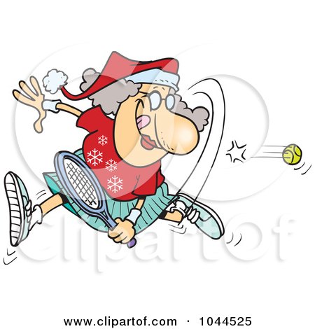 Royalty-Free (RF) Clip Art Illustration of a Cartoon Mrs Claus Playing Tennis by toonaday