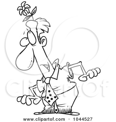 Royalty-Free (RF) Clip Art Illustration of a Cartoon Black And White Outline Design Of A Businessman With A Flower Head by toonaday