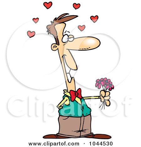 Royalty-Free (RF) Clip Art Illustration of a Cartoon Sweet Man Holding Out Flowers by toonaday