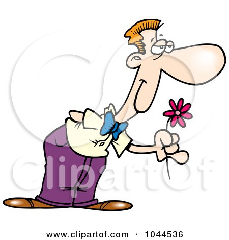 Royalty-Free (RF) Clip Art Illustration of a Cartoon Sweet Man Holding Out A Flower by toonaday