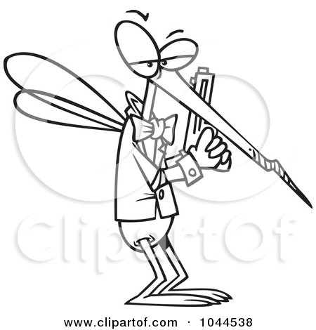 Royalty-Free (RF) Clip Art Illustration of a Cartoon Black And White Outline Design Of A Mosquito Agent by toonaday