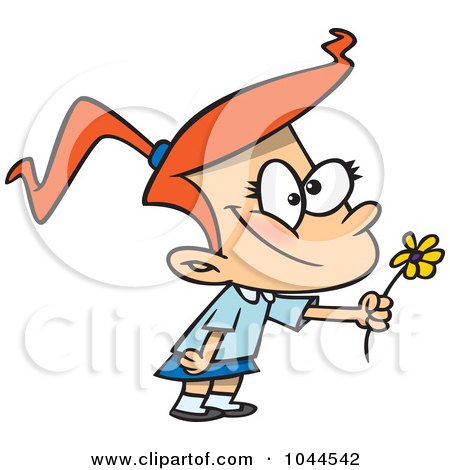Royalty-Free (RF) Clip Art Illustration of a Cartoon Sweet Girl Giving A Daisy by toonaday