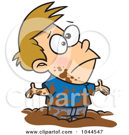 Royalty-Free (RF) Clip Art Illustration of a Cartoon Boy Playing In Mud by toonaday