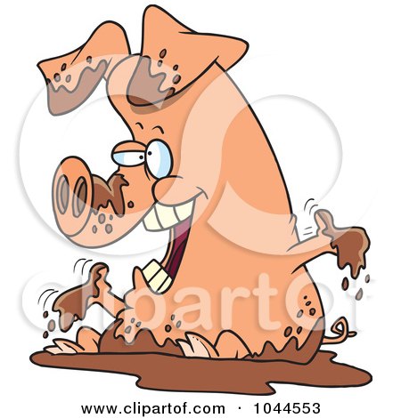 Royalty-Free (RF) Clip Art Illustration of a Cartoon Pig Playing In Mud by toonaday