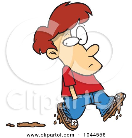 Royalty-Free (RF) Clip Art Illustration of a Cartoon Boy Leaving Muddy Footprints by toonaday