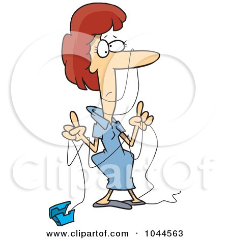 Royalty-Free (RF) Clip Art Illustration of a Cartoon Woman Tangled In Dental Floss by toonaday