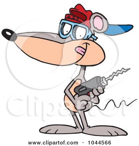 Royalty-Free (RF) Clip Art Illustration of a Cartoon Mouse Holding A Drill by toonaday