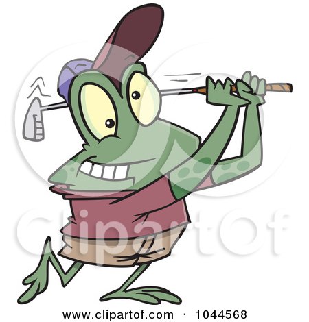 Royalty-Free (RF) Clip Art Illustration of a Cartoon Frog Golfing by toonaday