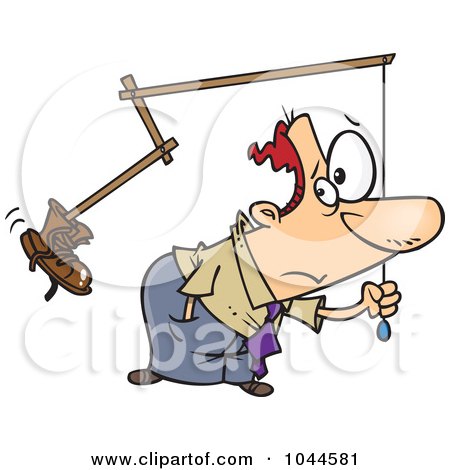 Royalty-Free (RF) Clip Art Illustration of a Cartoon Businessman Holding A Boot On A Stick by toonaday