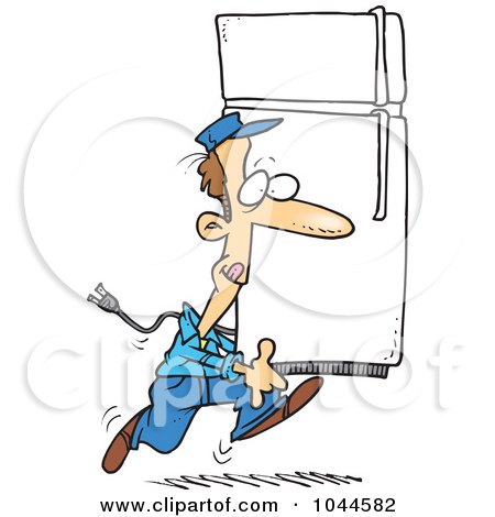 Royalty-Free (RF) Clip Art Illustration of a Cartoon Mover Carrying A Fridge by toonaday