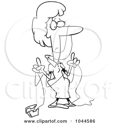 Royalty-Free (RF) Clip Art Illustration of a Cartoon Black And White Outline Design Of A Woman Tangled In Dental Floss by toonaday