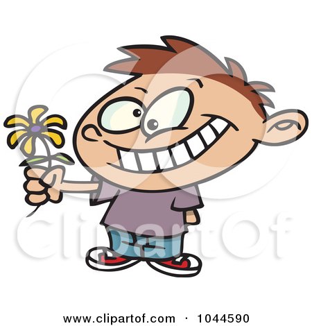 Royalty-Free (RF) Clip Art Illustration of a Cartoon Sweet Boy Giving A Daisy by toonaday