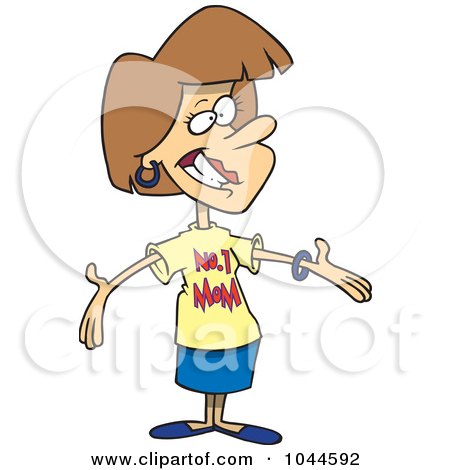 Royalty-Free (RF) Clip Art Illustration of a Cartoon Mother Wearing A Number One Mom Shirt by toonaday