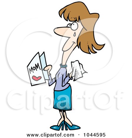 Royalty-Free (RF) Clip Art Illustration of a Cartoon Crying Mom Holding A Mothers Day Card by toonaday